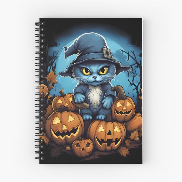 Item preview, Spooky blue cat with pumpkins designed and sold by GediaPrints.