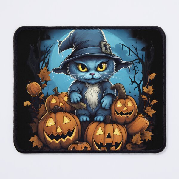 Item preview, Spooky blue cat with pumpkins designed and sold by GediaPrints.