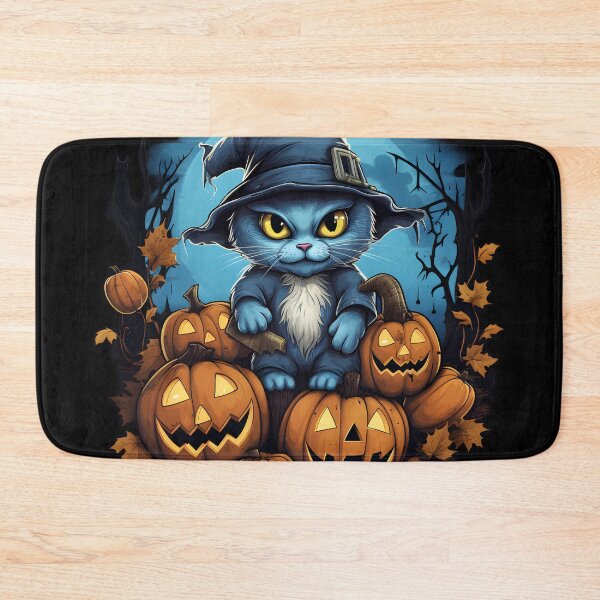 Item preview, Spooky blue cat with pumpkins designed and sold by GediaPrints.