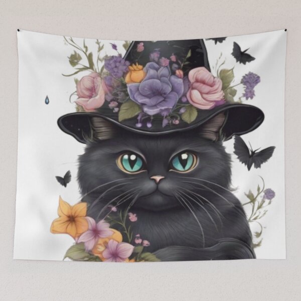 Item preview, Black Cat Witch with Fancy Hat designed and sold by Haunted-Garden.