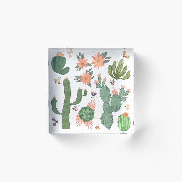 Succulents in White Acrylic Block
