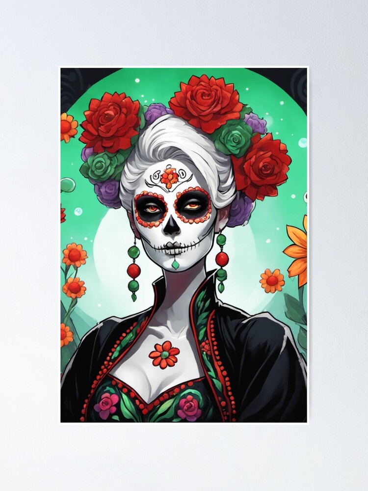 Dia de Muertos Gray Hair Pinned Up Lady in Black Floral Dress" Poster for Sale by chrismaecanes | Redbubble Dia de Muertos Gray Hair Pinned Up Lady in Black Floral Dress" Poster for Sale by chrismaecanes | Redbubble
