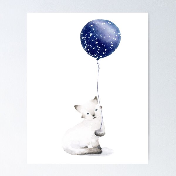 Item preview, Cat With Ballon - White Kitten With Blue Balloon designed and sold by coraeklund.