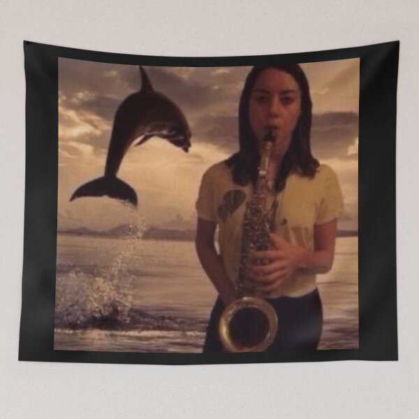 Item preview, Aubrey plaza with saxophone and dolphin designed and sold by staticc.