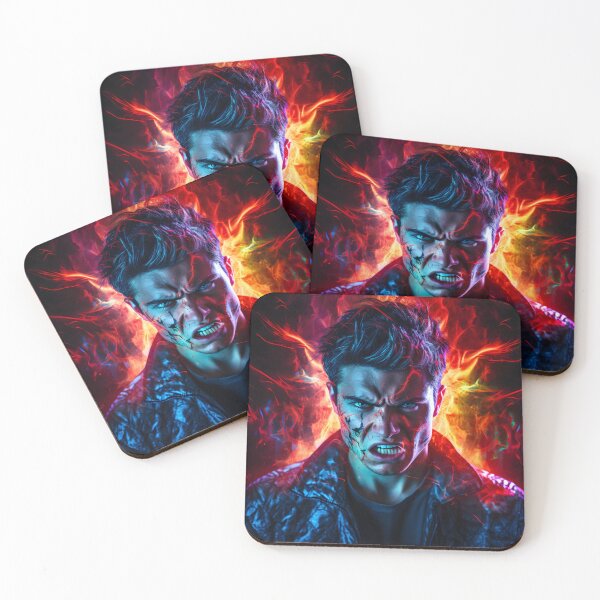 Item preview, A digitally drawn man heavily irritated in the style of vivid energy explosions designed and sold by AI-Only Creations.