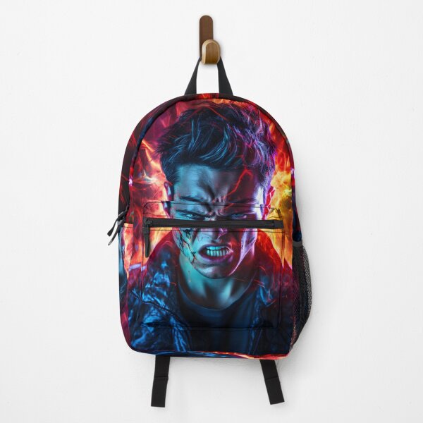 Item preview, A digitally drawn man heavily irritated in the style of vivid energy explosions designed and sold by AI-Only Creations.