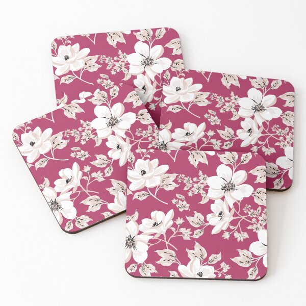 Item preview, Magnolia Blossom white flowers on magenta designed and sold by HotPinkStudio.