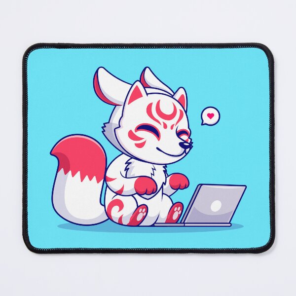 Item preview, Cute Fox Kitsune Working on Laptop Cartoon Vector Icon Illustration designed and sold by hjian8219.