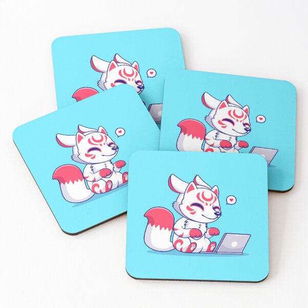 Item preview, Cute Fox Kitsune Working on Laptop Cartoon Vector Icon Illustration designed and sold by hjian8219.