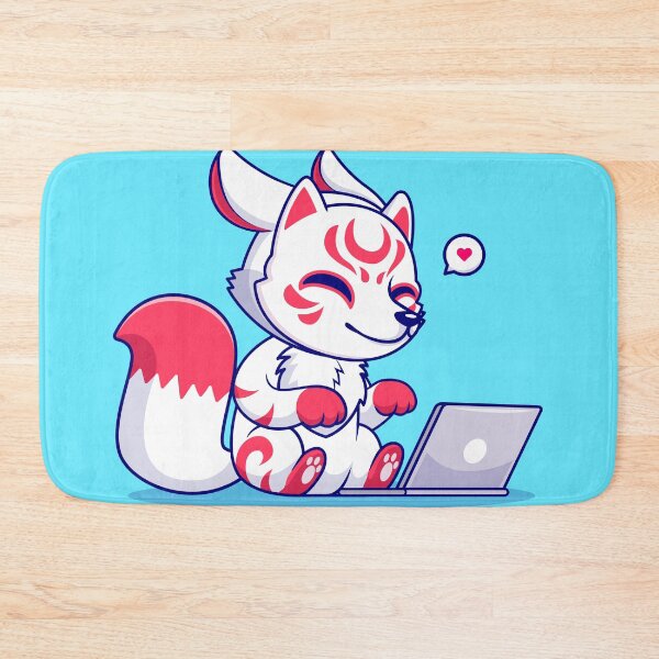 Item preview, Cute Fox Kitsune Working on Laptop Cartoon Vector Icon Illustration designed and sold by hjian8219.