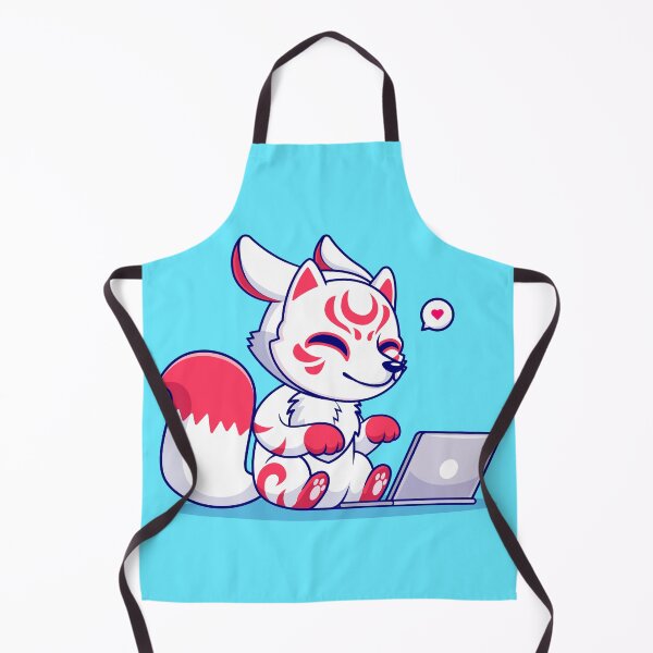 Item preview, Cute Fox Kitsune Working on Laptop Cartoon Vector Icon Illustration designed and sold by hjian8219.