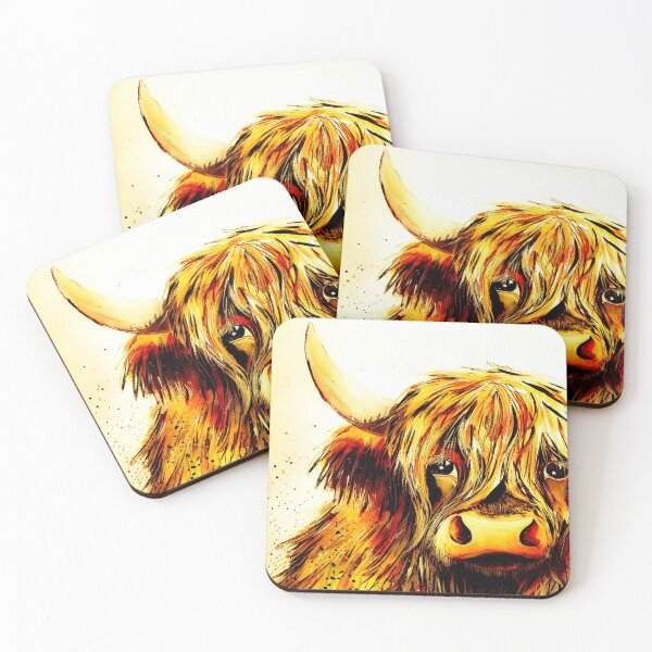 Item preview, Highland cow, pink, edited watercolour painting by Marina Daniluka designed and sold by MariDaniArt.