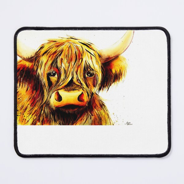 Item preview, Highland cow, pink, edited watercolour painting by Marina Daniluka designed and sold by MariDaniArt.