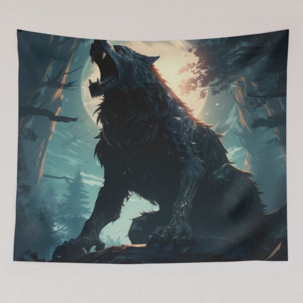 Item preview, Halloween with a Warewolf Howling at the Moon in a Dark Forest designed and sold by Zoomie-s.