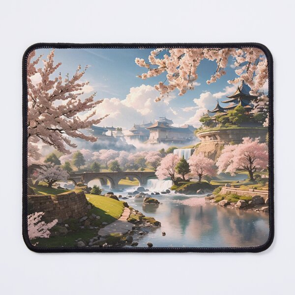 Item preview, Temple among the cherry blossom forest designed and sold by yearningcycle.