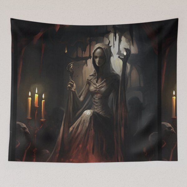 Item preview, Creepy horror scene lady controlling the dead halloween art skeletons horror dead zombiesd designed and sold by Baba  Yaga's Cards.