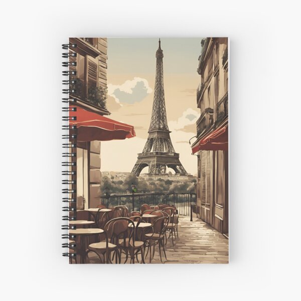 Vintage Paris Cafe Eiffel Tower Poster Spiral Notebook