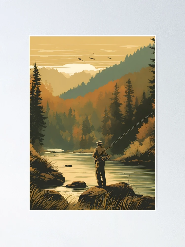 Retro Style Travel Poster Design For The United States Man Fly Fishing In  Stream With Mountain Backdrop Stock Illustration - Download Image Now -  iStock