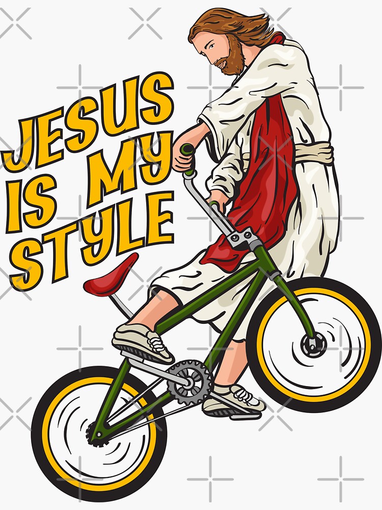 Thumbnail 3 of 3, Sticker, Christ on a bicycle - BMX Jesus designed and sold by ChristlikeMerch.