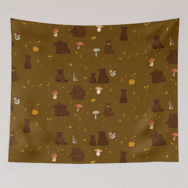 Item preview, Woodland Pattern in Golden Brown- Bears, Sunflowers, Mushrooms designed and sold by Susannah N..