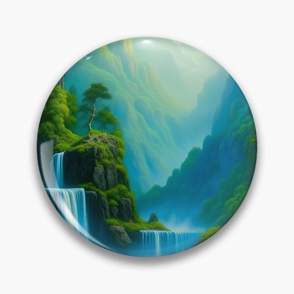 Item preview, Teal Blue Waterfall Vista Painting  designed and sold by celartinspire.