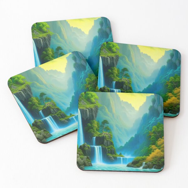 Item preview, Teal Blue Waterfall Vista Painting  designed and sold by celartinspire.