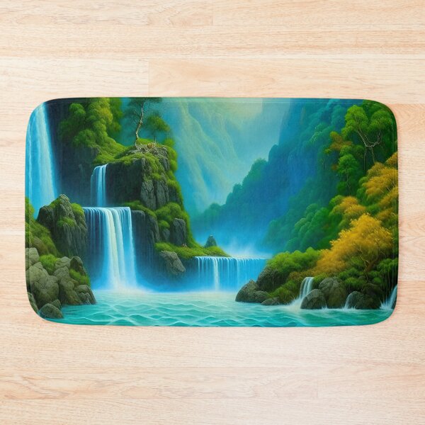Item preview, Teal Blue Waterfall Vista Painting  designed and sold by celartinspire.