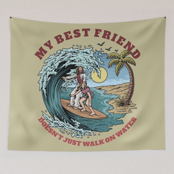 Item preview, Jesus And Woman Surfing designed and sold by ChristlikeMerch.