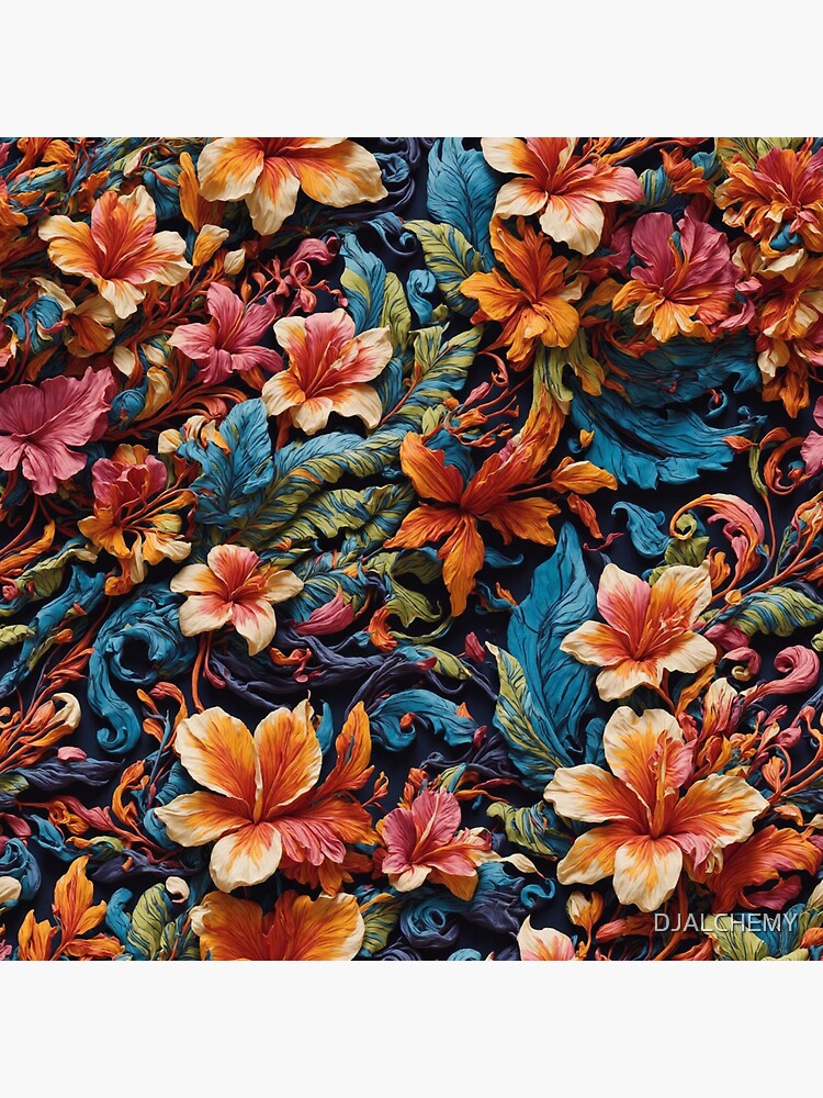 Thumbnail 4 of 4, Clock, Colorful Hawaiian pattern designed and sold by DJALCHEMY.