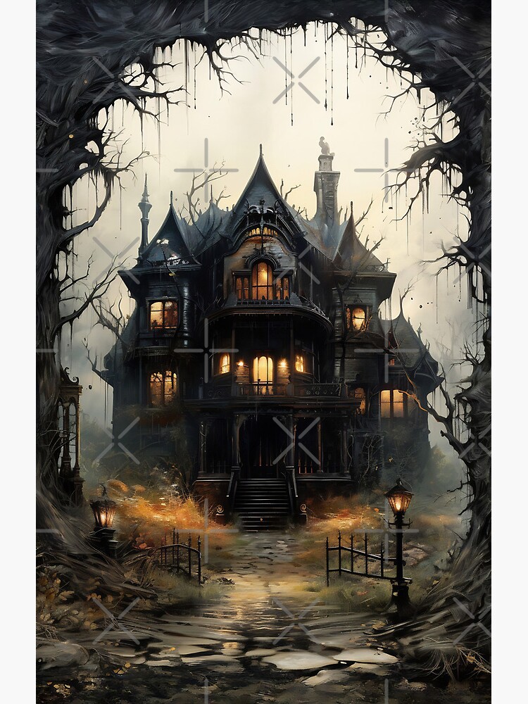 Carte De Vœux For Sale Avec L'œuvre « Manoir Hanté Effrayant Gothique Sombre » De L'artiste EcoArtLab