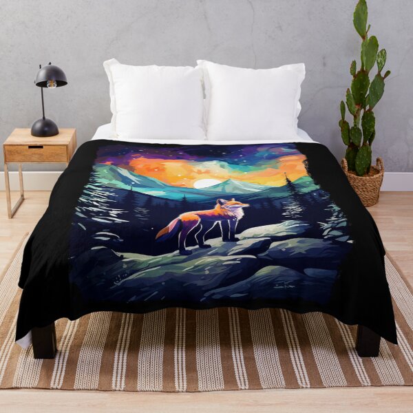 Item preview, Zorro Luz Septentrional Aurora Boreal Paisaje Montañas Ríos Árboles designed and sold by NLTees.