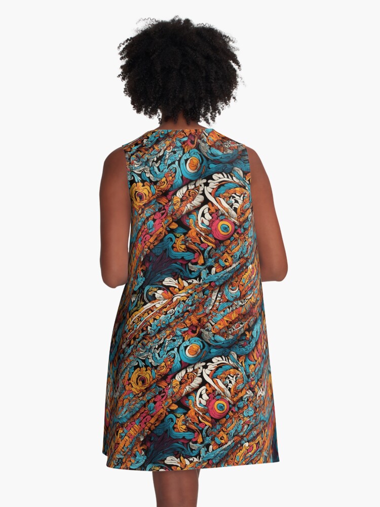 Thumbnail 3 of 4, A-Line Dress, Blue, Orange, and Pink Abstract Dreams designed and sold by DJALCHEMY.