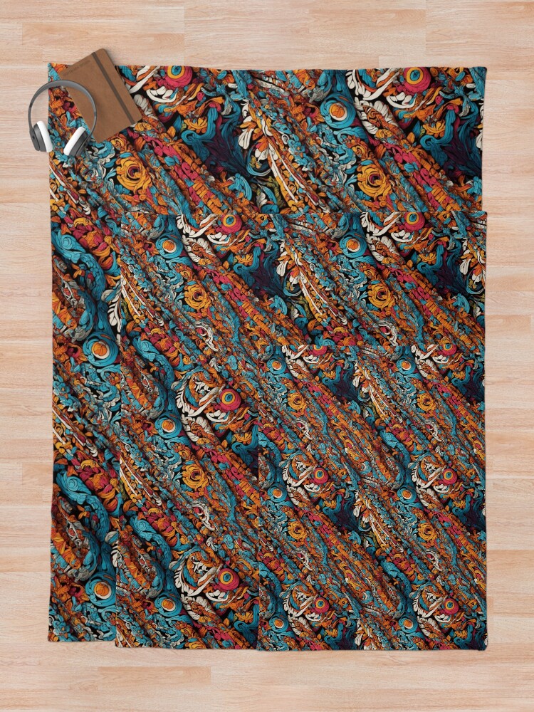 Thumbnail 5 of 6, Throw Blanket, Blue, Orange, and Pink Abstract Dreams designed and sold by DJALCHEMY.