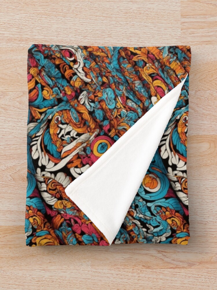 Thumbnail 3 of 6, Throw Blanket, Blue, Orange, and Pink Abstract Dreams designed and sold by DJALCHEMY.