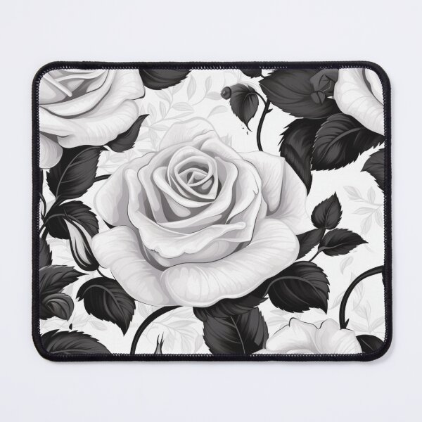 Item preview, White Rose with black leaves pattern, classic vintage design designed and sold by Vindbult.