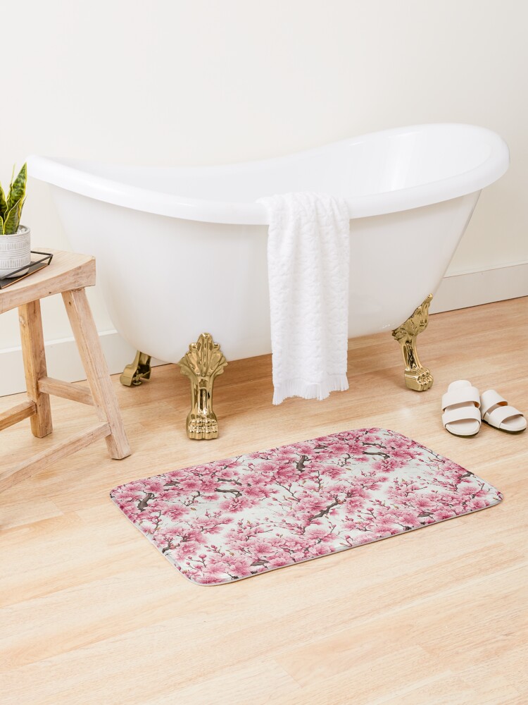 Bath Mat, Cherry Blossom pattern designed and sold by DJALCHEMY
