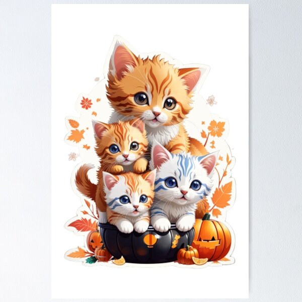 Aperçu de l'œuvre Spooky Cats Halloween Kawaii 007 créée et vendue par Alexis Art Collection.