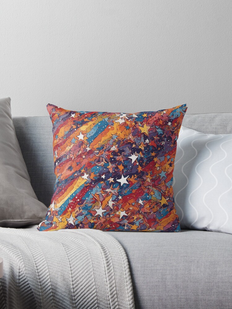 Thumbnail 1 of 4, Pillow, Colorful Stripes and Stars pattern designed and sold by DJALCHEMY.