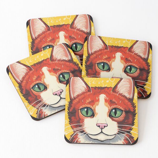 Item preview, Red cat on yellow background designed and sold by TheFrenchVegan.