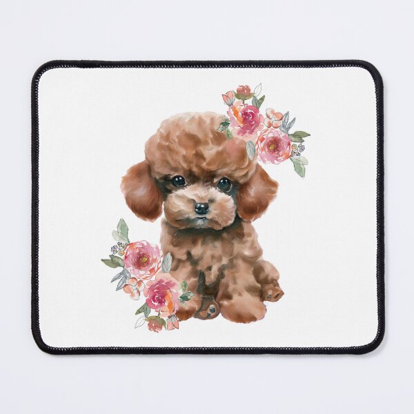 Item preview, Cute Brown Toy Poodle Puppy with Flowers Watercolor Art designed and sold by adriana-holmes.