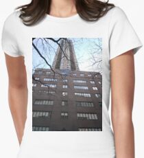 Landmark, New York, Manhattan, Brooklyn, New York City, architecture, street, building, tree, car, pedestrians, day, night, nightlight, house, condominium,  Women's Fitted T-Shirt