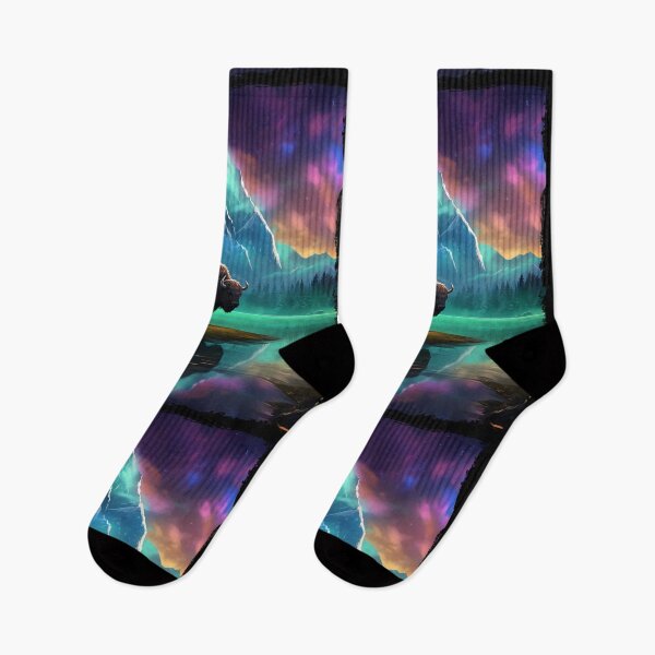 Item preview, Buffalo Northern Light Aurora Borealis Scenery Mountains Rivers Trees designed and sold by NLTees.