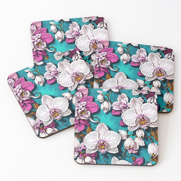 Item preview, Orchid Flower Floral Pattern on Teal  designed and sold by GraphicsClub.