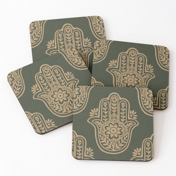 Artikelvorschau, Hamsa Flora Linocut Pattern - Pine + Fawn entworfen und verkauft von Irene Estelle.