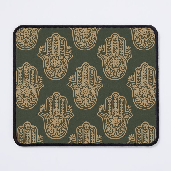 Artikelvorschau, Hamsa Flora Linocut Pattern - Pine + Fawn entworfen und verkauft von Irene Estelle.