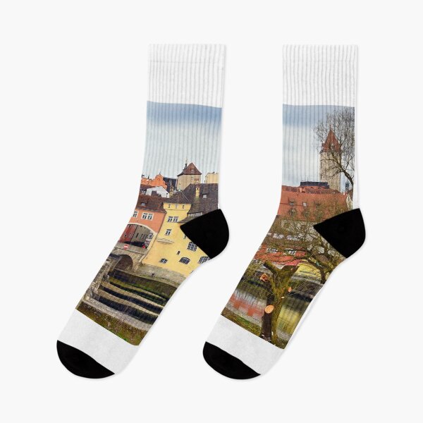 Item preview, Stone bridge and old buildings in Regensburg Germany designed and sold by goceris.