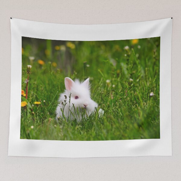 Item preview, dwarf white bunny in green grass nature designed and sold by goceris.
