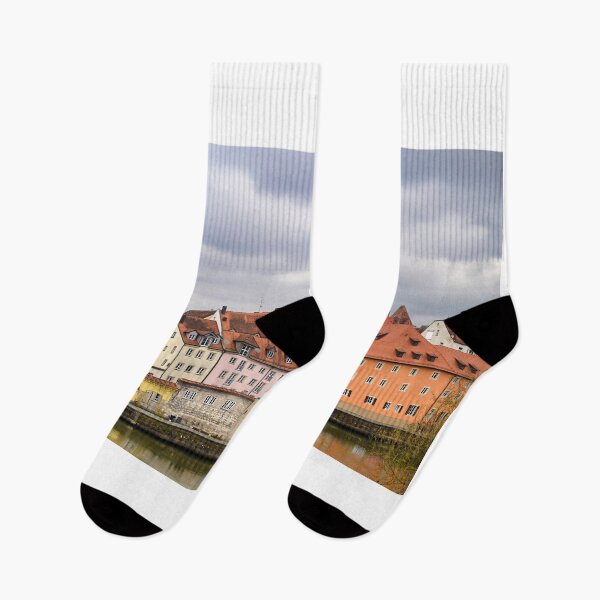 Item preview, Clock tower and colorful old buildings in Regensburg Germany designed and sold by goceris.