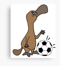 Humorous Duck-billed Platypus Playing Football Cartoon Canvas Print