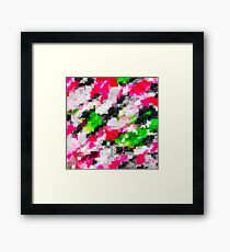 psychedelic geometric square pixel pattern abstract in pink green Framed Print